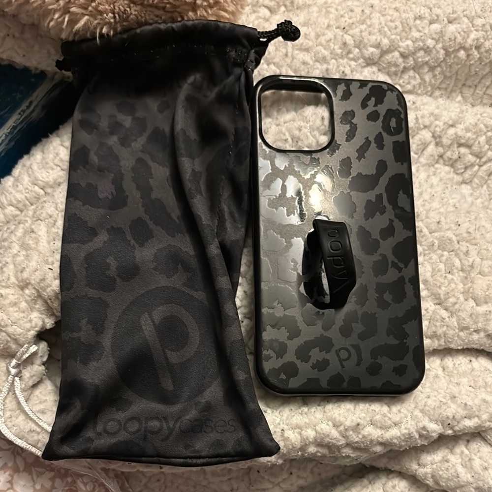 iPhone 12 Black Leopard Loopy Phone Case